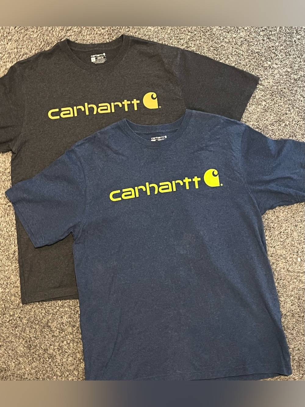 Carhartt Short Sleeve Logo Tee in Navy and Charcoal Mens size Large Loose Fit